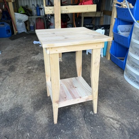 The same side table unfinished, seen from the corner