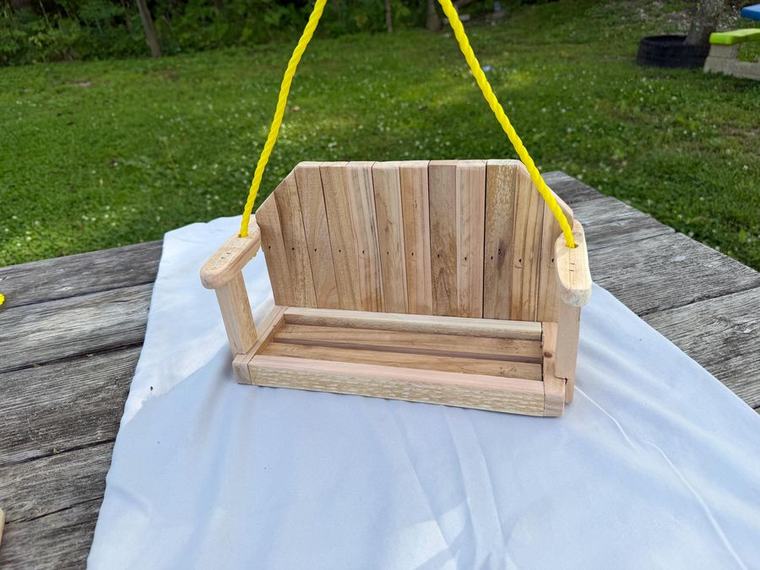 Mini cedar porch swing feeder.