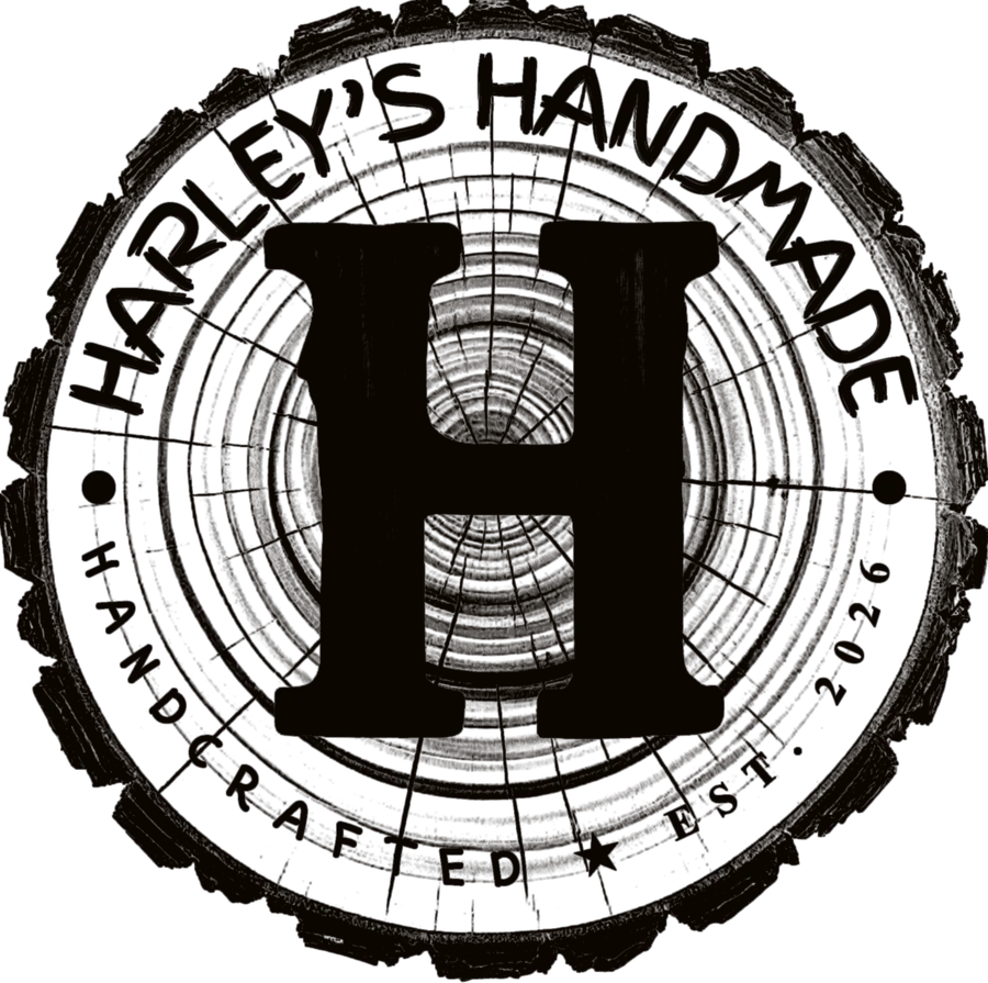 Harley's Handmade maker's mark branded into the wood